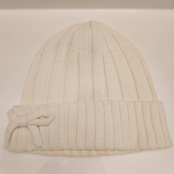 KATE SPADE Metallic Bow Beanie In French Cream - Picture 2 of 5